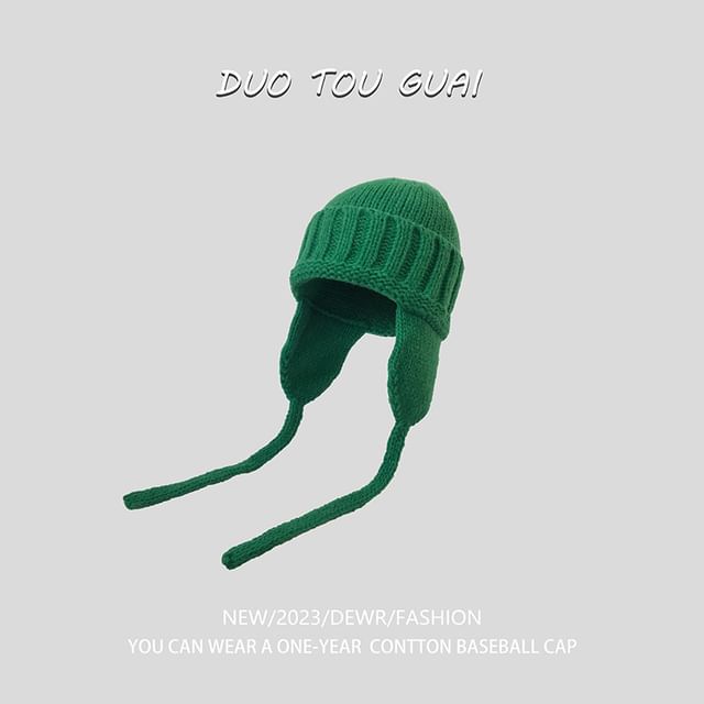 Plain with Beanie Ear Knit Flap