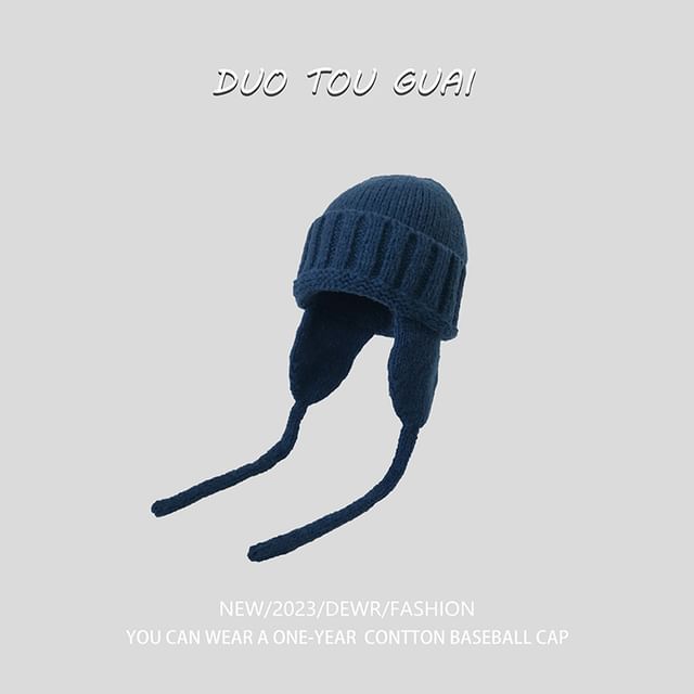 Plain with Beanie Ear Knit Flap