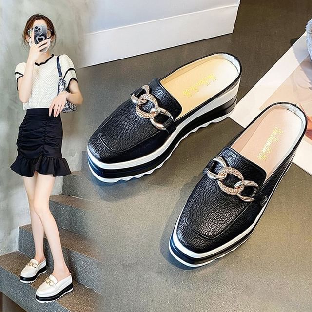 Platform Detail Mules Chain Loafer