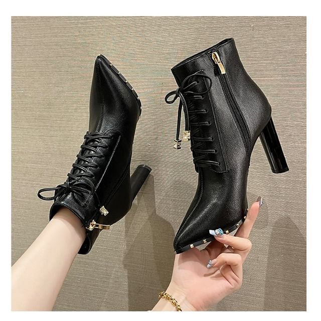 Pointed Heel Boots High Lace-Up Ankle