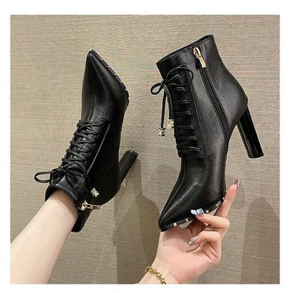 Pointed Heel Boots High Lace-Up Ankle