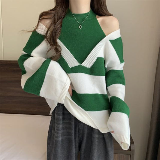 Long-Sleeve Striped Sweater Mock Two-Piece