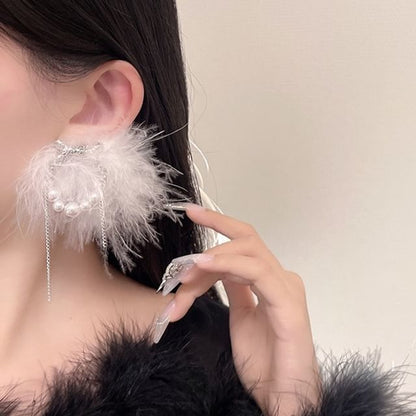 Faux Pearl Stud Feather Earring