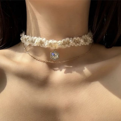 Layered Yarn Choker Rhinestone Alloy