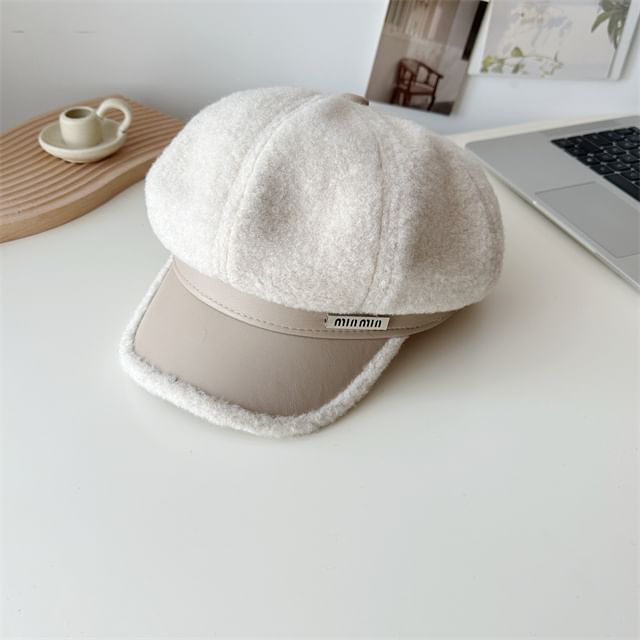 Leather Fleece Panel Faux Cap Newsboy