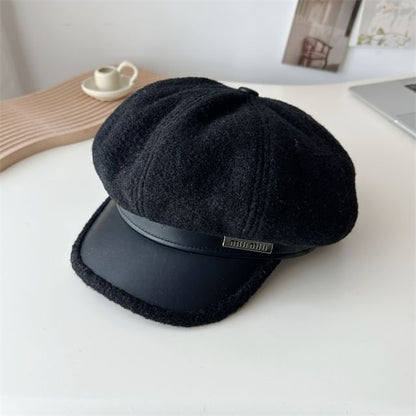 Leather Fleece Panel Faux Cap Newsboy