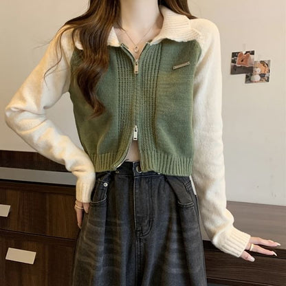 Polo Cardigan Two-Tone Zip