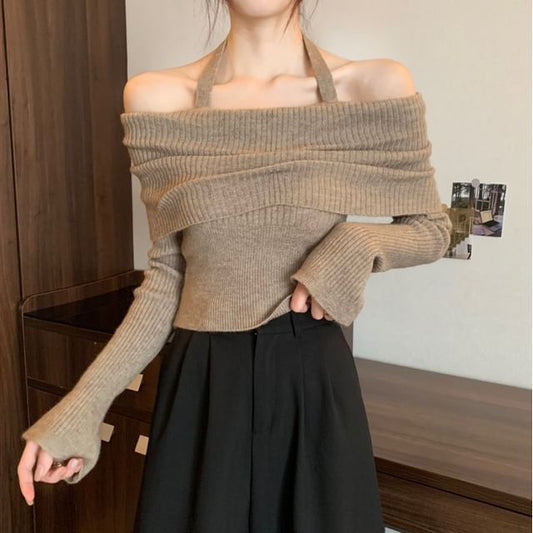 Halter Off-Shoulder Sweater Long-Sleeve