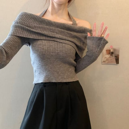 Halter Off-Shoulder Sweater Long-Sleeve