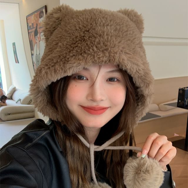 Sample Bear Ear Pom Pom Chenille Hat