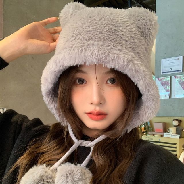 Sample Bear Ear Pom Pom Chenille Hat