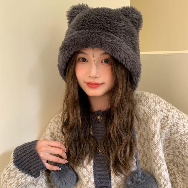 Sample Bear Ear Pom Pom Chenille Hat