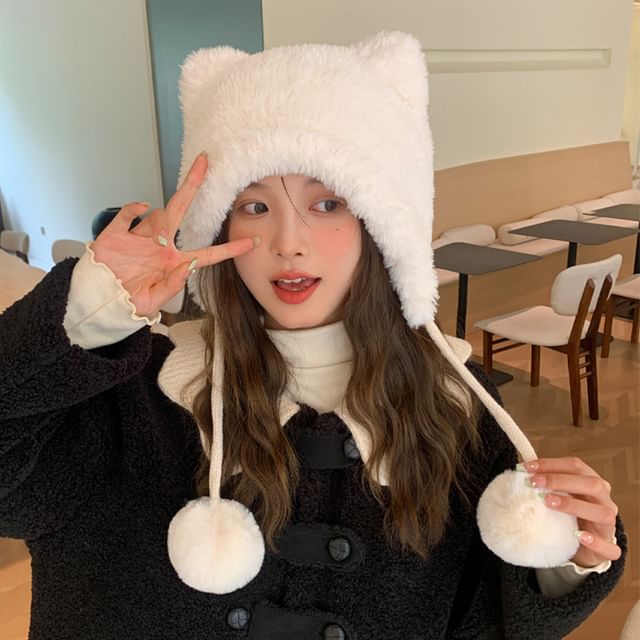 Sample Bear Ear Pom Pom Chenille Hat