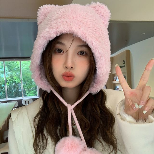 Sample Bear Ear Pom Pom Chenille Hat