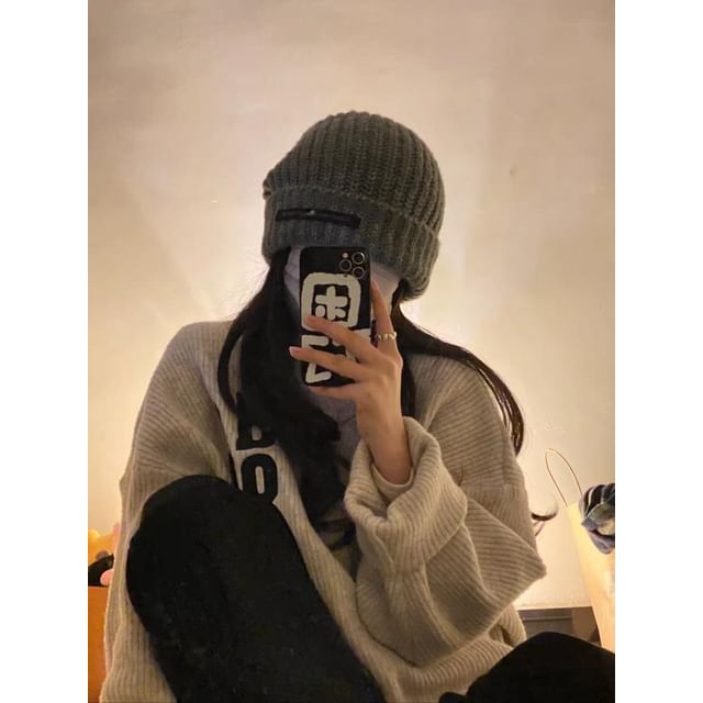 Knit Beanie Lettering Applique
