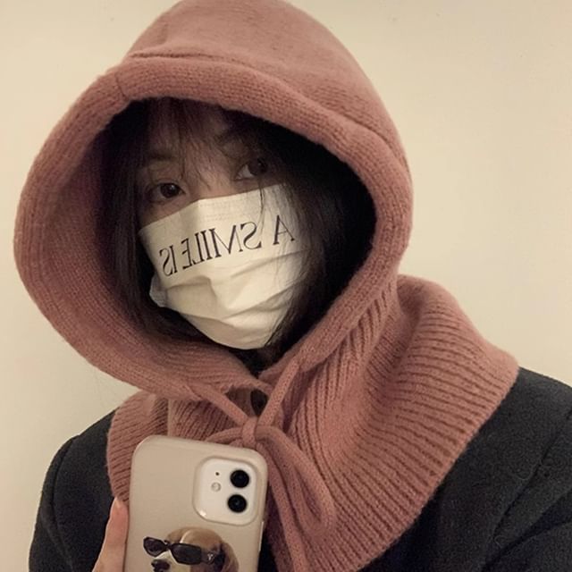 Plain Buttoned Balaclava Knit