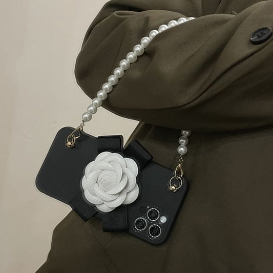 Floral Pearl Strap Case Faux Phone