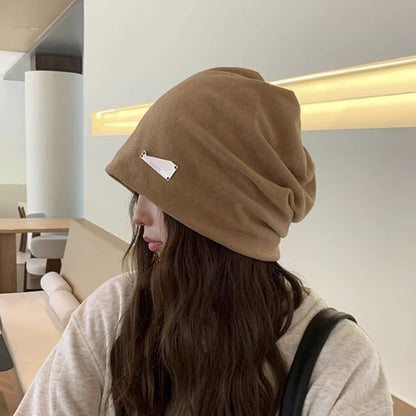 Metal Plate Knit Slouchy Beanie