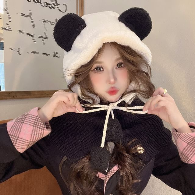 SampleBear Ear Faux Shearling Balaclava