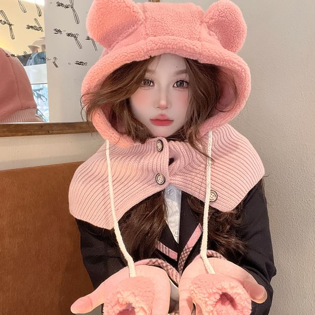 SampleBear Ear Faux Shearling Balaclava