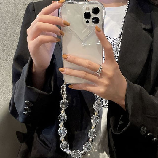 Chain Phone Crystal Transparent Case Heart Faux