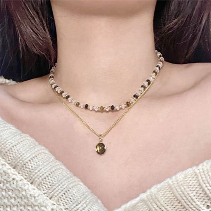 Pendant Beaded Necklace Gemstone Layered