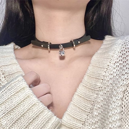 Pendant Choker Faux Bell Leather