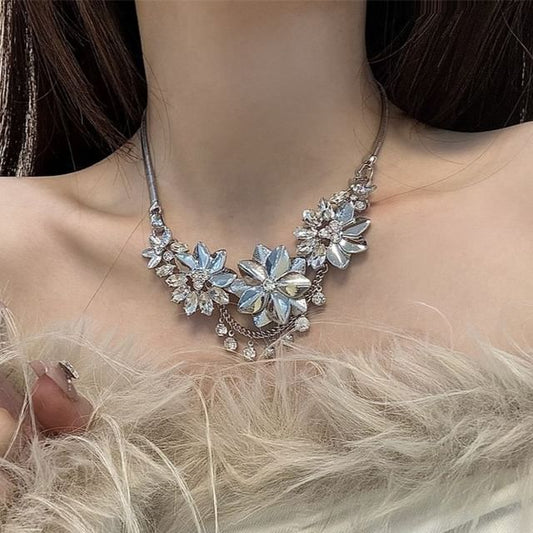 Necklace Rhinestone Fringed Floral
