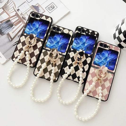 Faux Phone Strap Pearl Case Argyle