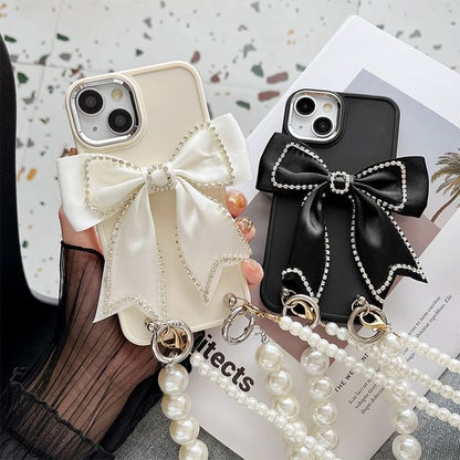 Lanyard Faux Case Phone Pearl Bow