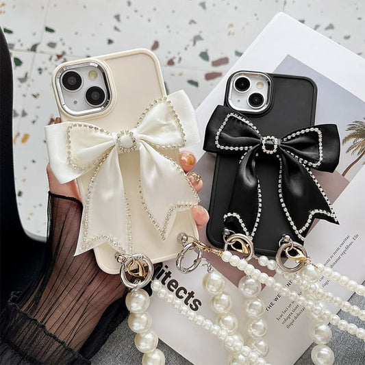 Lanyard Faux Case Phone Pearl Bow