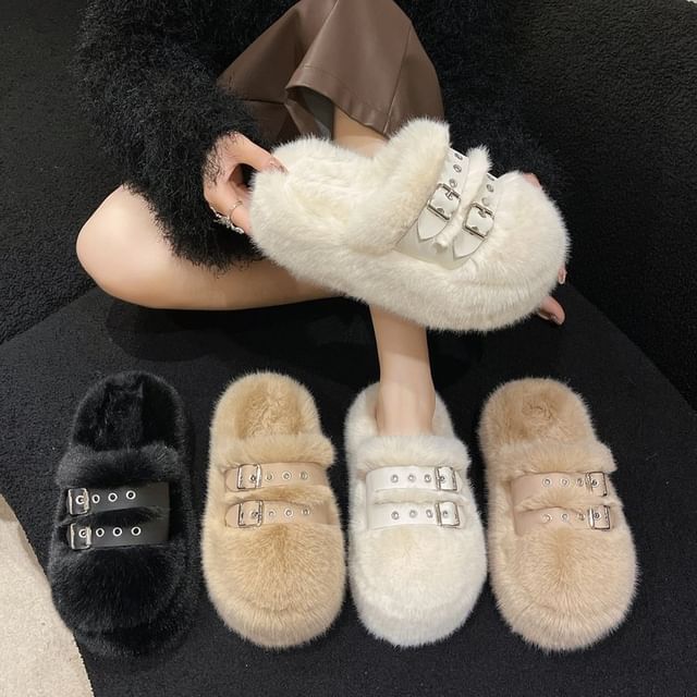 Sandals Buckled Fleece Platform