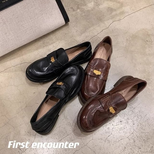 Metal Accent Leather Faux Loafers