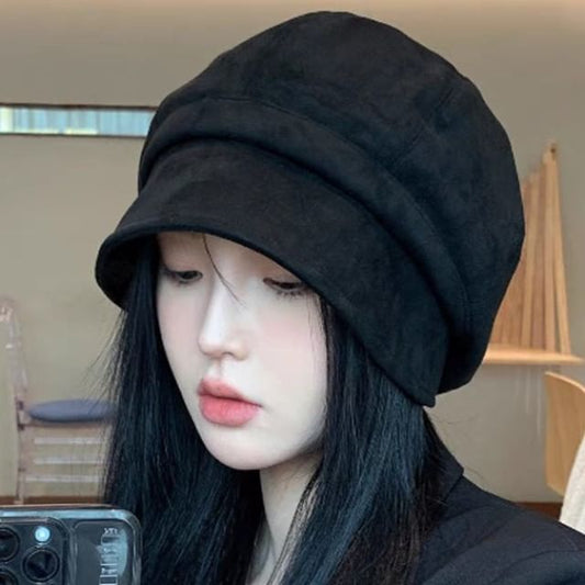 Plain Leather Cap Newsboy Faux