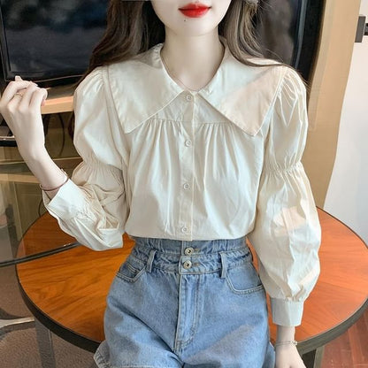Plain Long-Sleeve Blouse