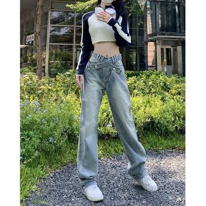 Mid Fit Jeans Washed Rise Loose