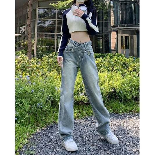 Mid Fit Jeans Washed Rise Loose