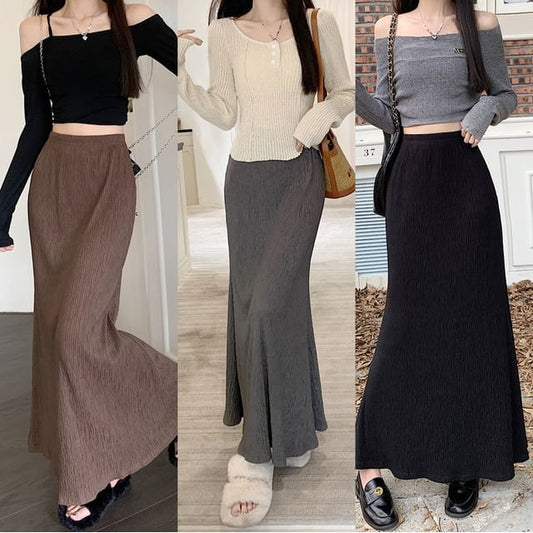 A-Line Waist Plain Midi Elastic Skirt