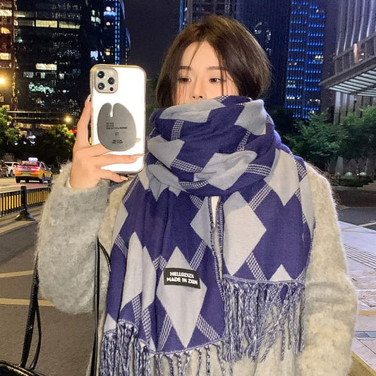 Scarf Print Tasseled Argyle