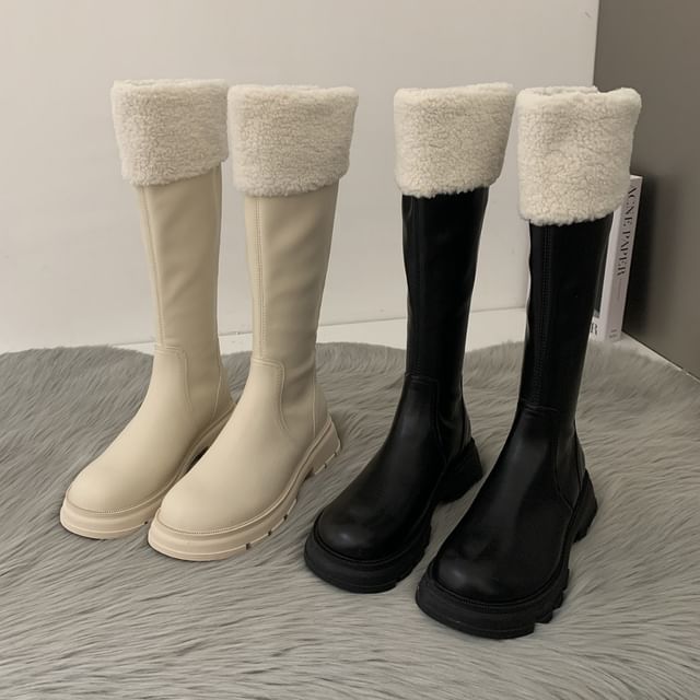 High Platform Boots Fleece Knee Panel