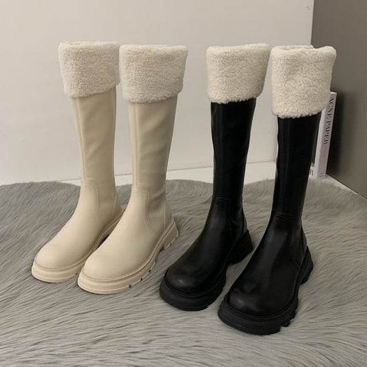 High Platform Boots Fleece Knee Panel