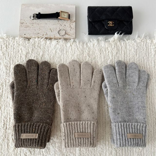 Gloves Applique Knit Lettering Wool Touchscreen