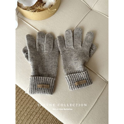 Gloves Applique Knit Lettering Wool Touchscreen