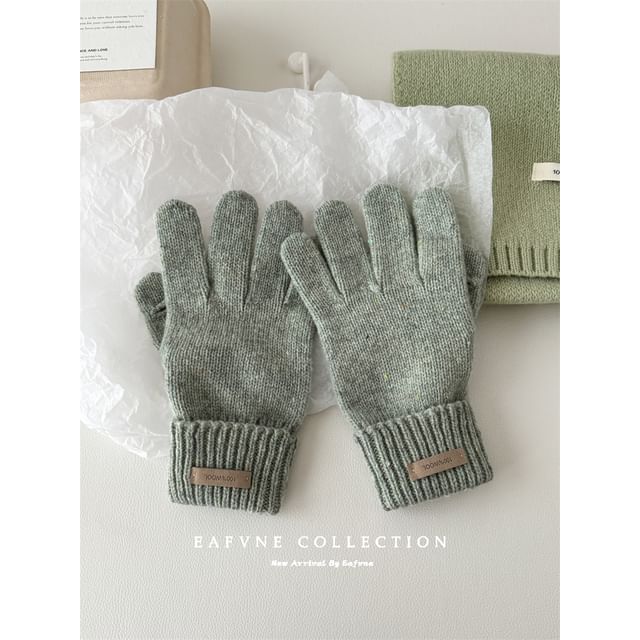 Gloves Applique Knit Lettering Wool Touchscreen