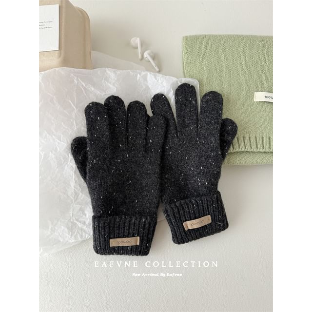 Gloves Applique Knit Lettering Wool Touchscreen