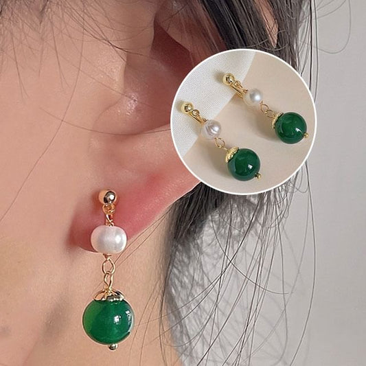 Drop Gemstone Earring Pearl Clip-On Faux