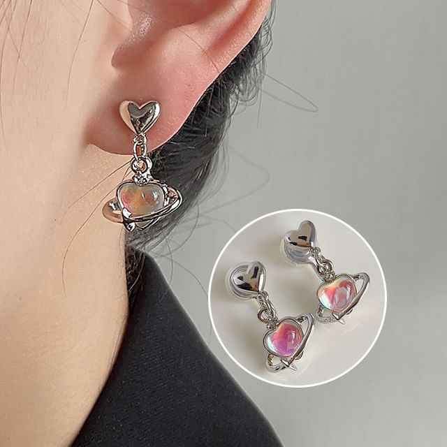 Earring Drop Clip-On Heart Gemstone