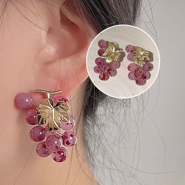 Drop Earring Gemstone Clip-On Grape
