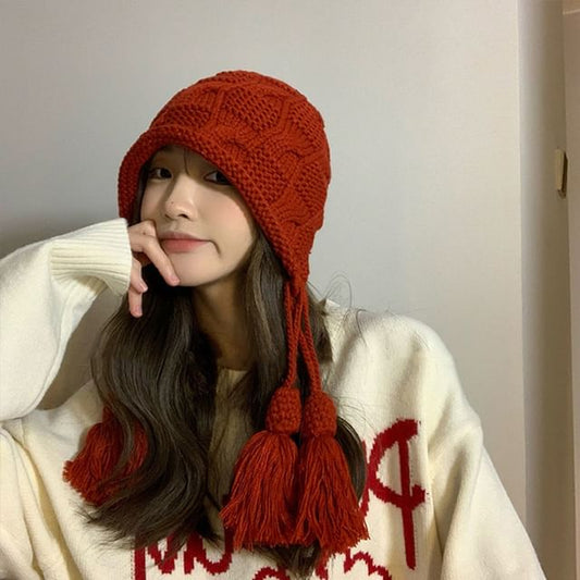 Tasseled Hat Bonnet Knit