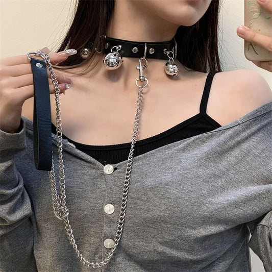 Wholesale Sample Bell Faux Leather Choker / Leash
